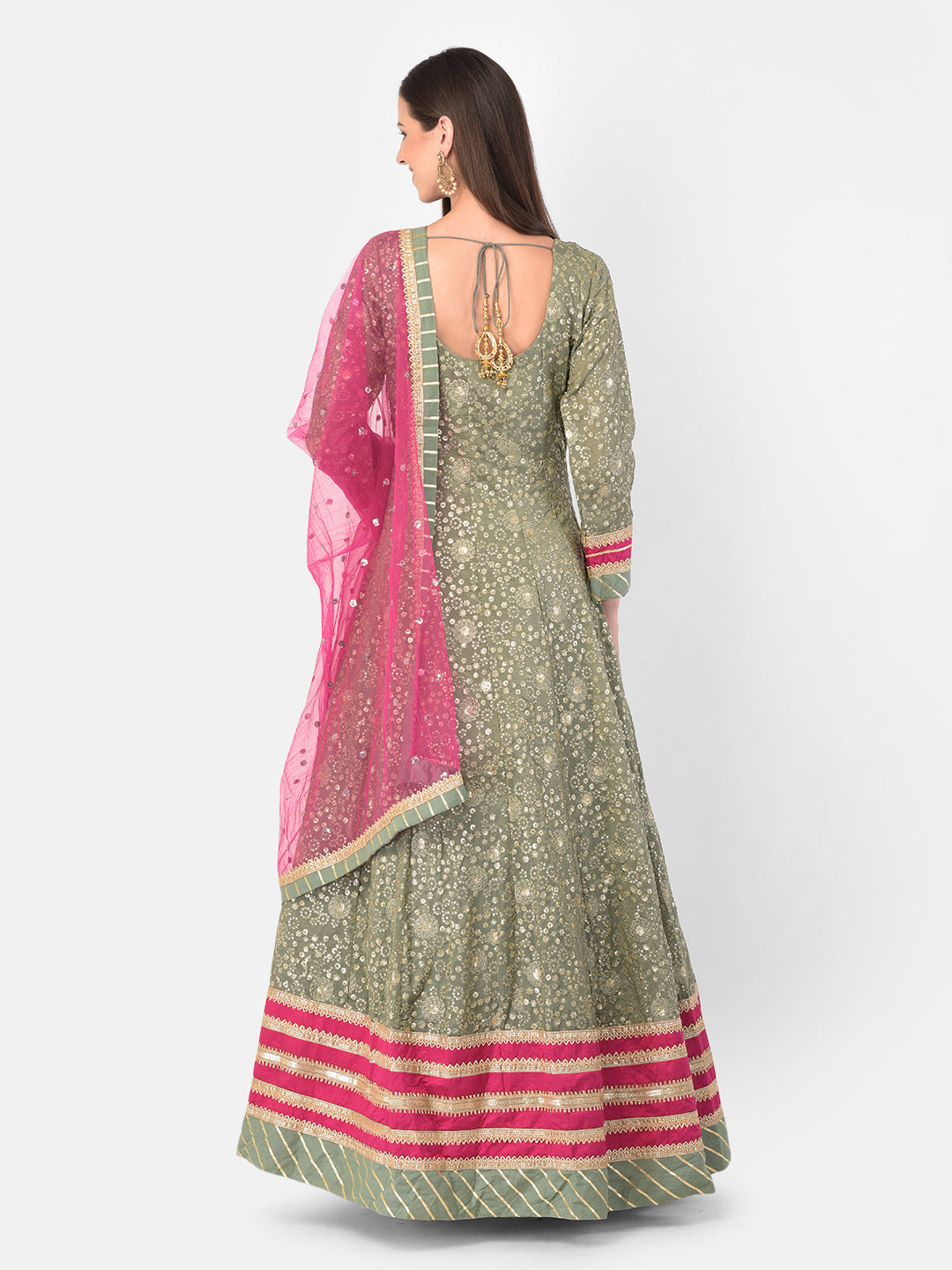 Neerus Green Color Georgette Fabric Gown