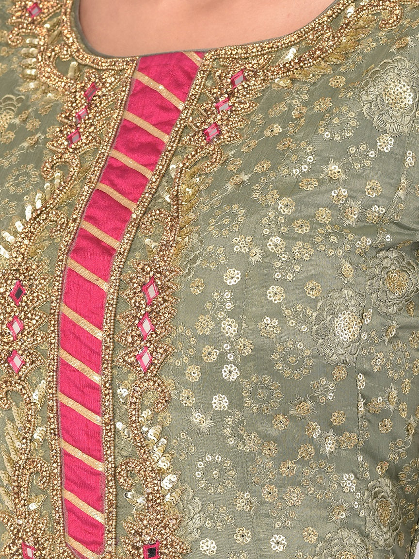 Neerus Green Color Georgette Fabric Gown