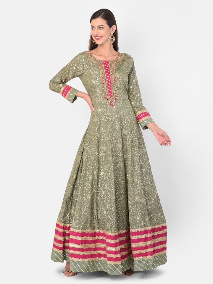 Neerus Green Color Georgette Fabric Gown