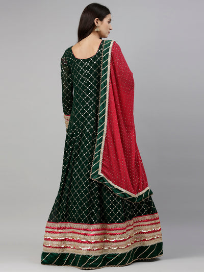 Neeru'S Bottle Green Color, Georgette Fabric Gown