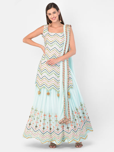 Neeru's Sky Blue Color Georgette Fabric Suit-Skirts