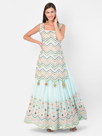 Neeru's Sky Blue Color Georgette Fabric Suit-Skirts
