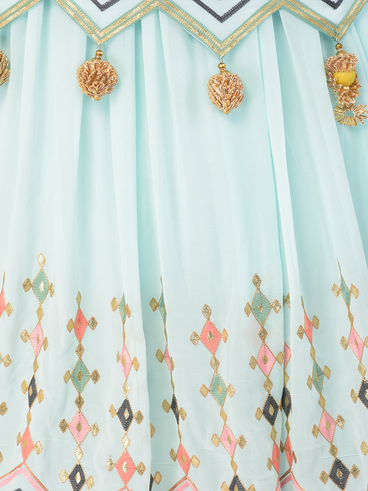 Neerus Blue Georgette Co-Ord Set Suit Skirt - detail view 3