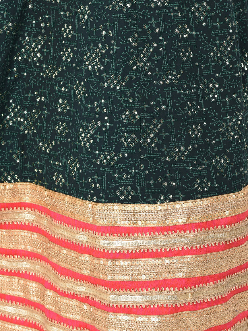 Neerus Green georgette solid gown - detail view 3