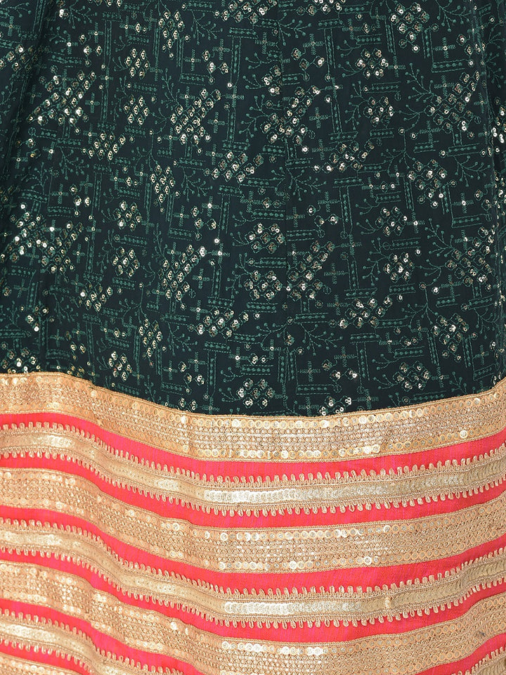 Neerus Green georgette solid gown - detail view 3