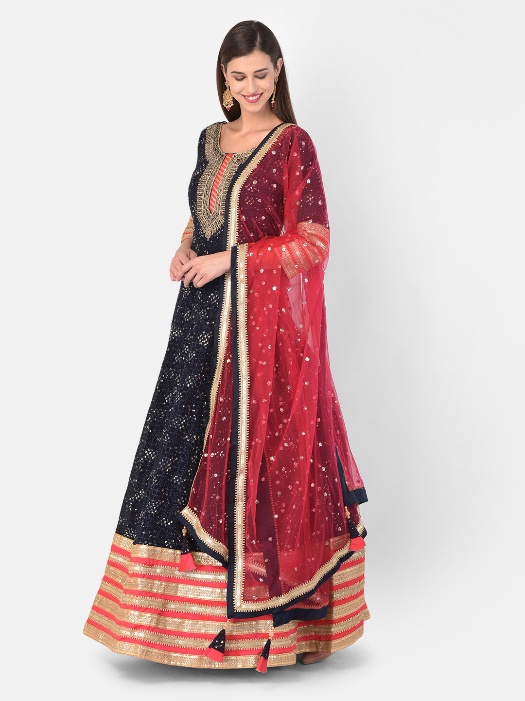 Neerus Navy Blue Color Georgette Fabric Gown