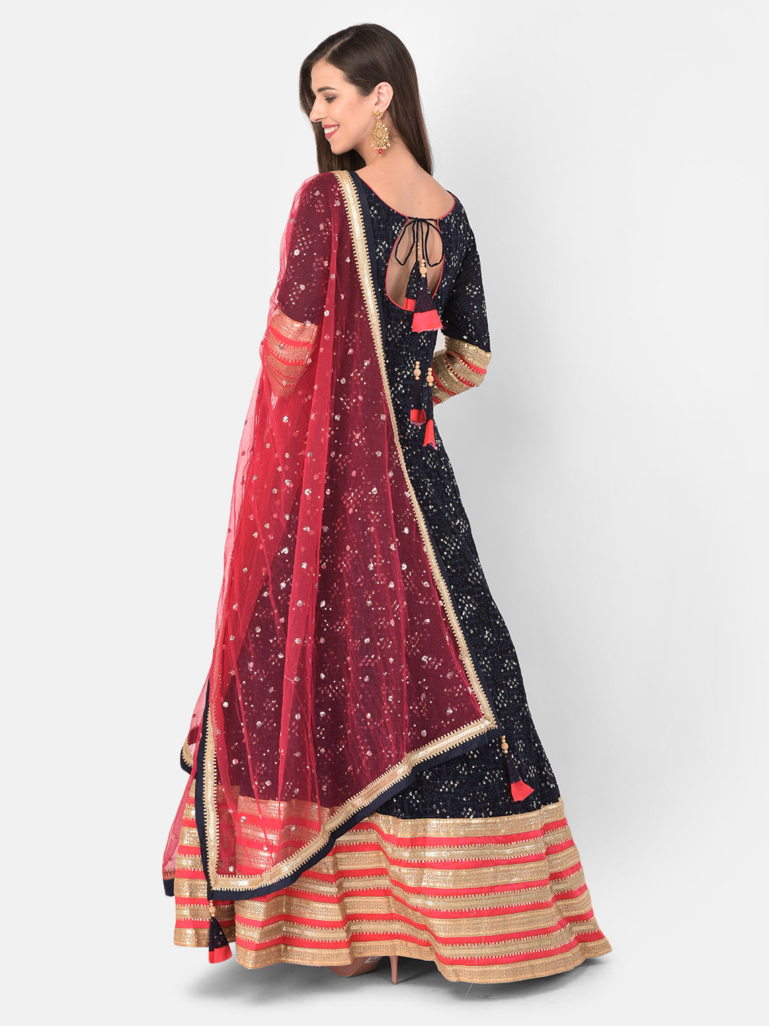 Neerus Navy Blue Color Georgette Fabric Gown