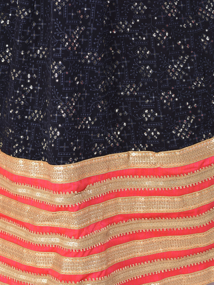 Neerus Navy Blue Color Georgette Fabric Gown