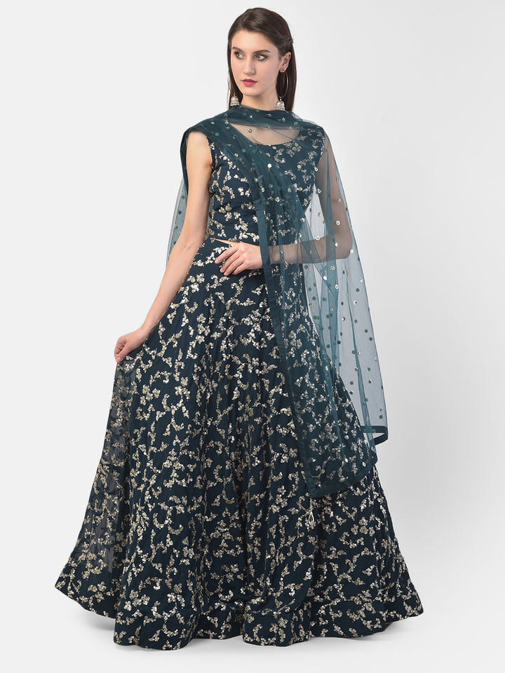 Neerus Green georgette embellished lehenga set - detail view 4