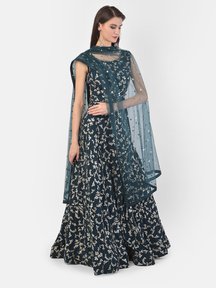 Neerus Green georgette embellished lehenga set - front view