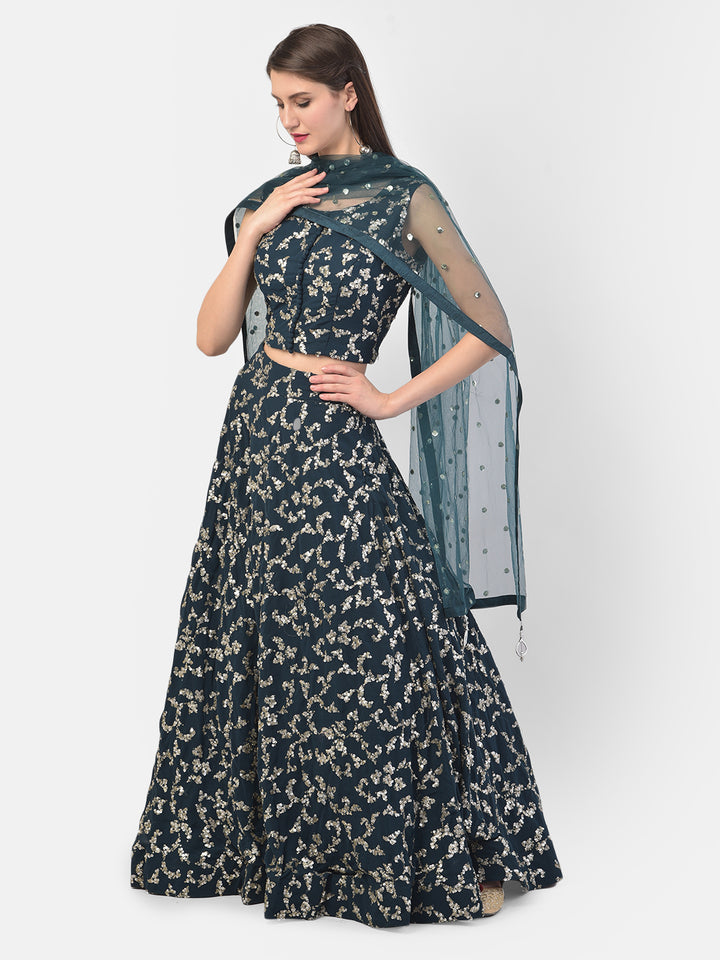 Neerus Green georgette embellished lehenga set - back view