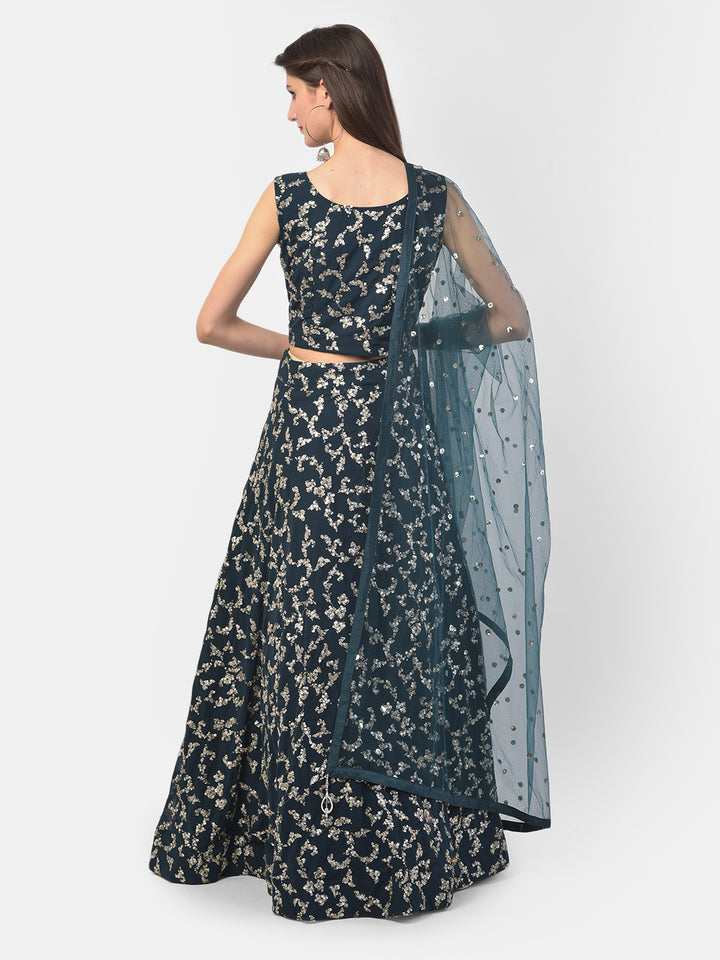 Neerus Green georgette embellished lehenga set - side view