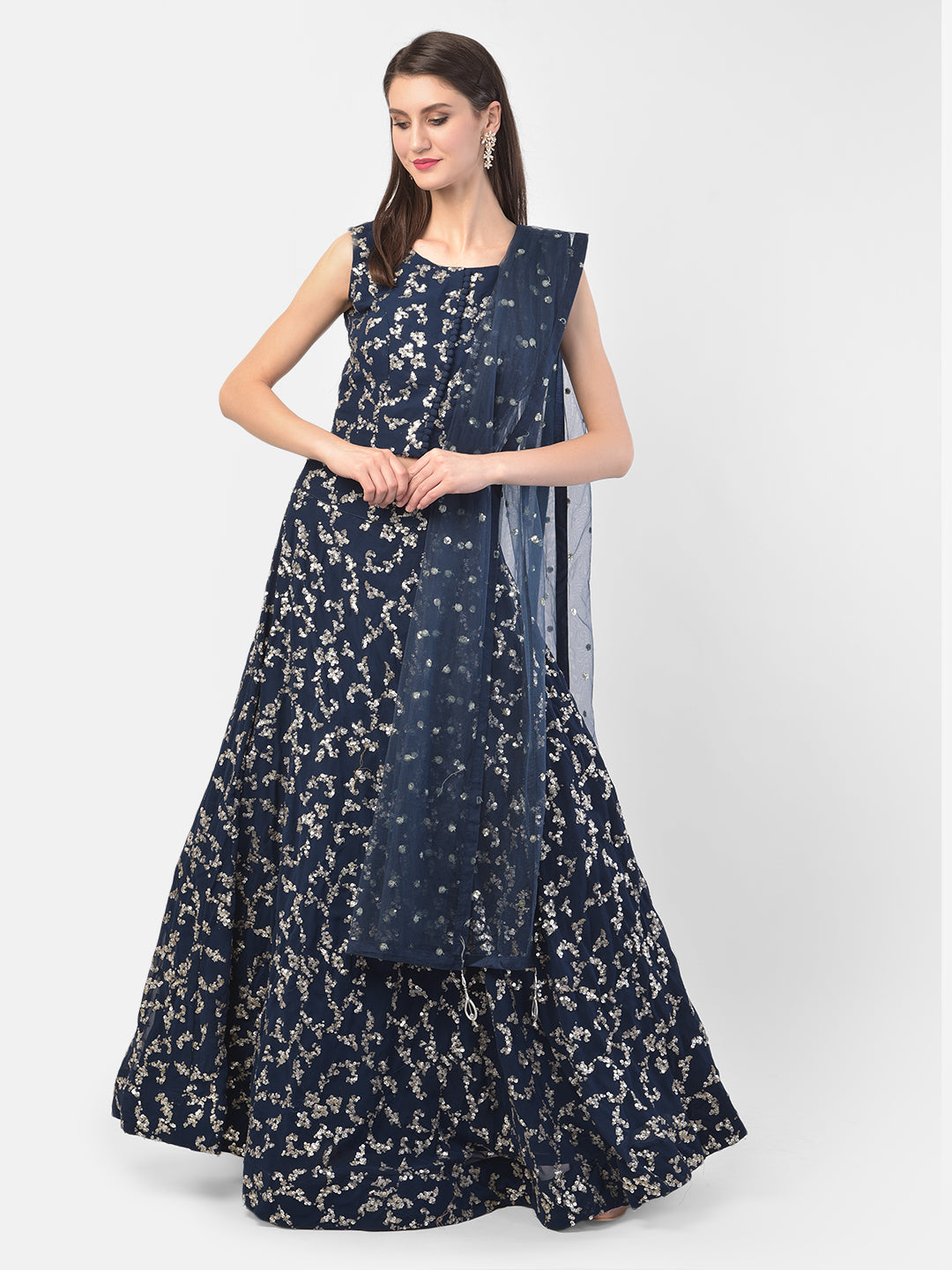 Neerus Navy Blue Color Georgette Fabric Ghagra Set