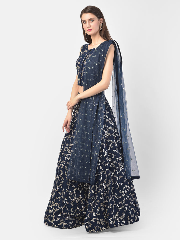 Neerus Navy Blue Color Georgette Fabric Ghagra Set