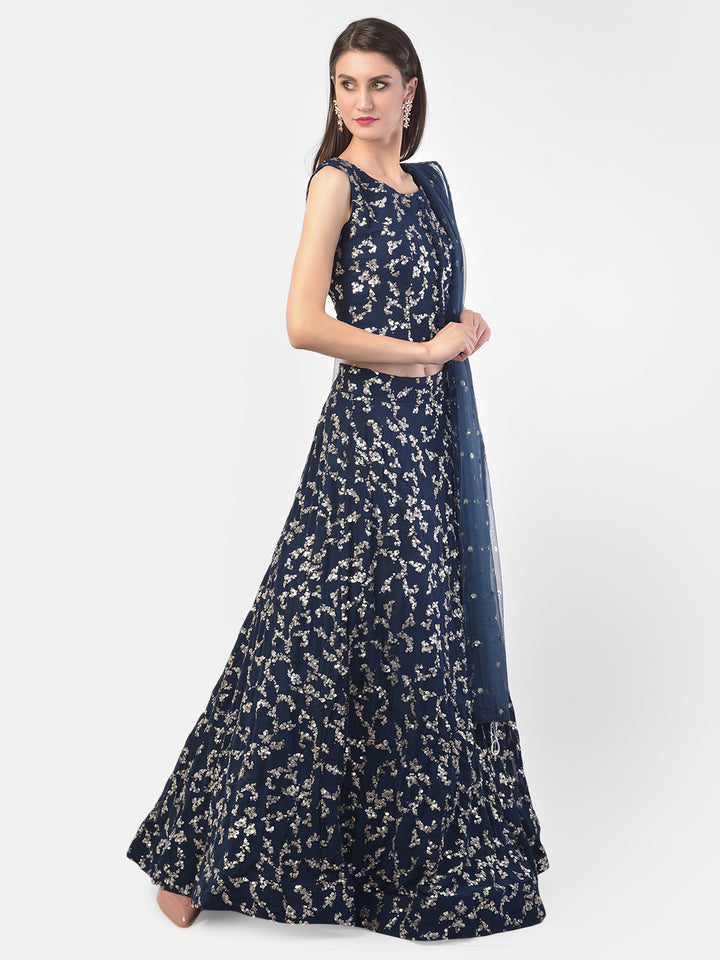 Neerus Navy Blue Color Georgette Fabric Ghagra Set