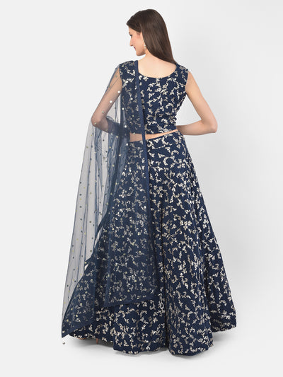 Neeru'S Navy Blue Color Georgette Fabric Ghagra Set