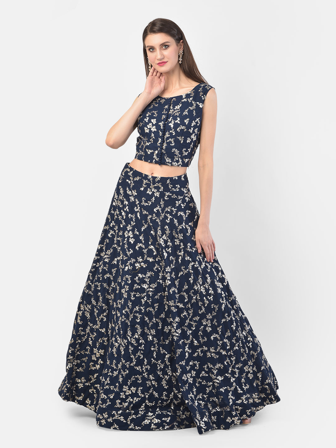 Neerus Navy Blue Color Georgette Fabric Ghagra Set