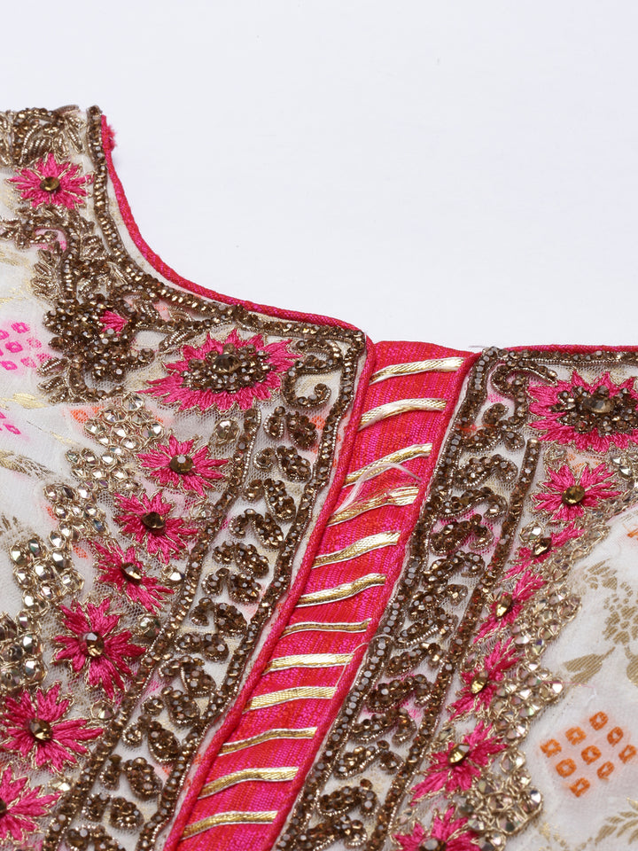 Neerus White Banarasi woven anarkali suit set - side view
