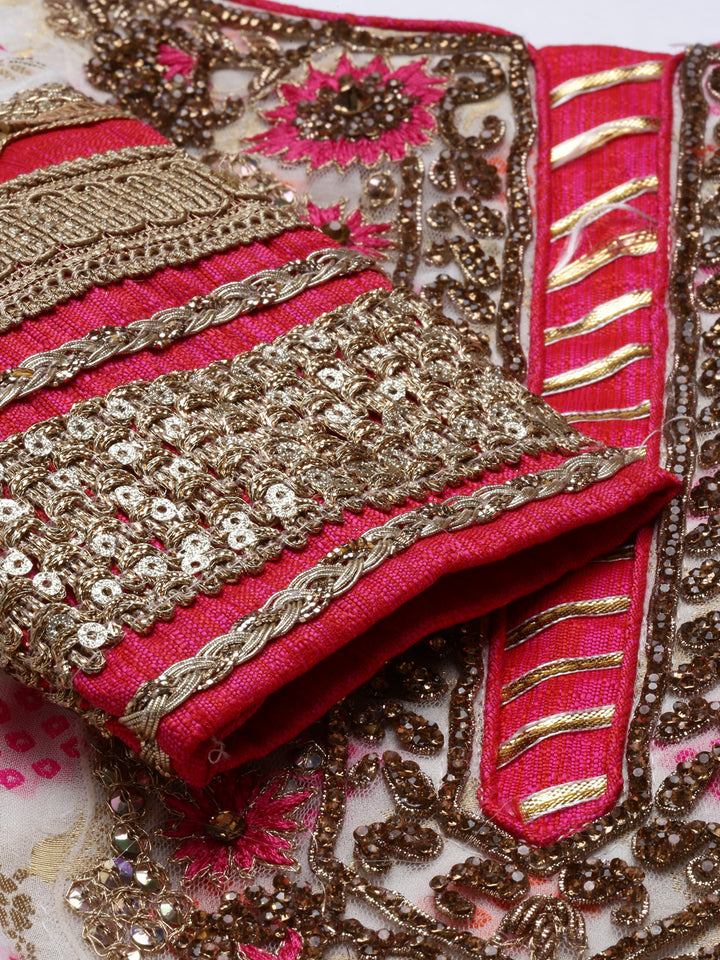 Neerus White Banarasi woven anarkali suit set - detail view 1