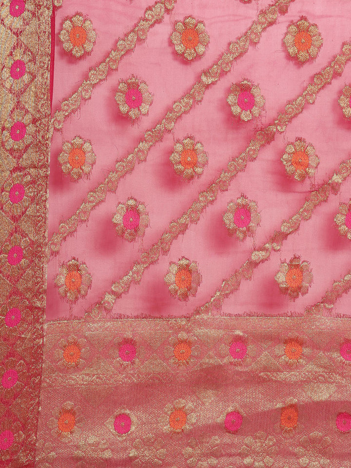 Neerus White Banarasi woven anarkali suit set - detail view 6
