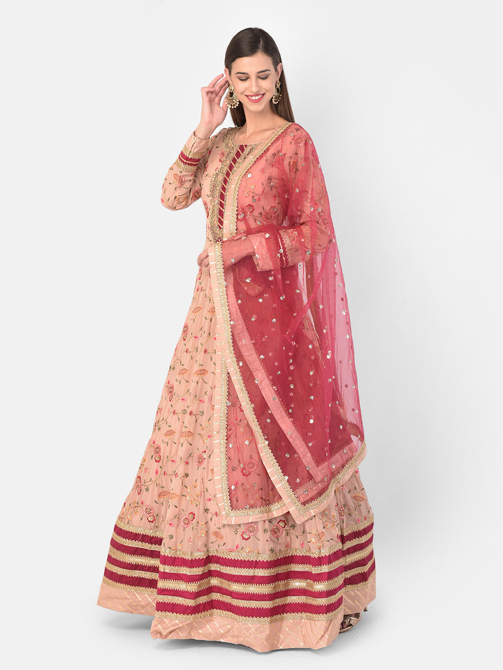 Neerus Beige Color Georgette Fabric Gown