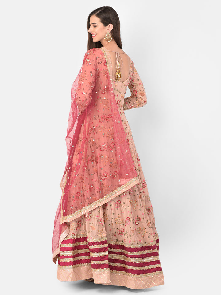 Neerus Beige Color Georgette Fabric Gown