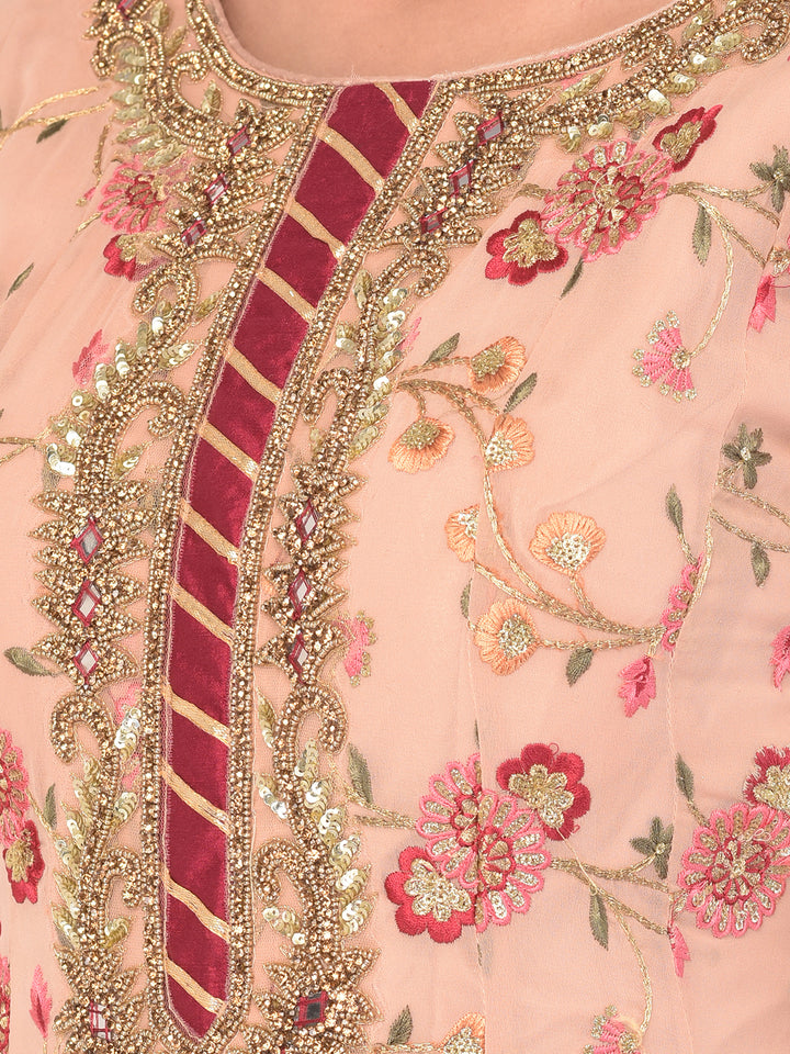 Neerus Beige Color Georgette Fabric Gown