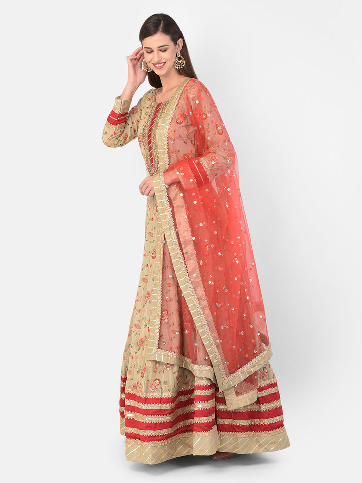Neerus Orange georgette maxi gown - front view