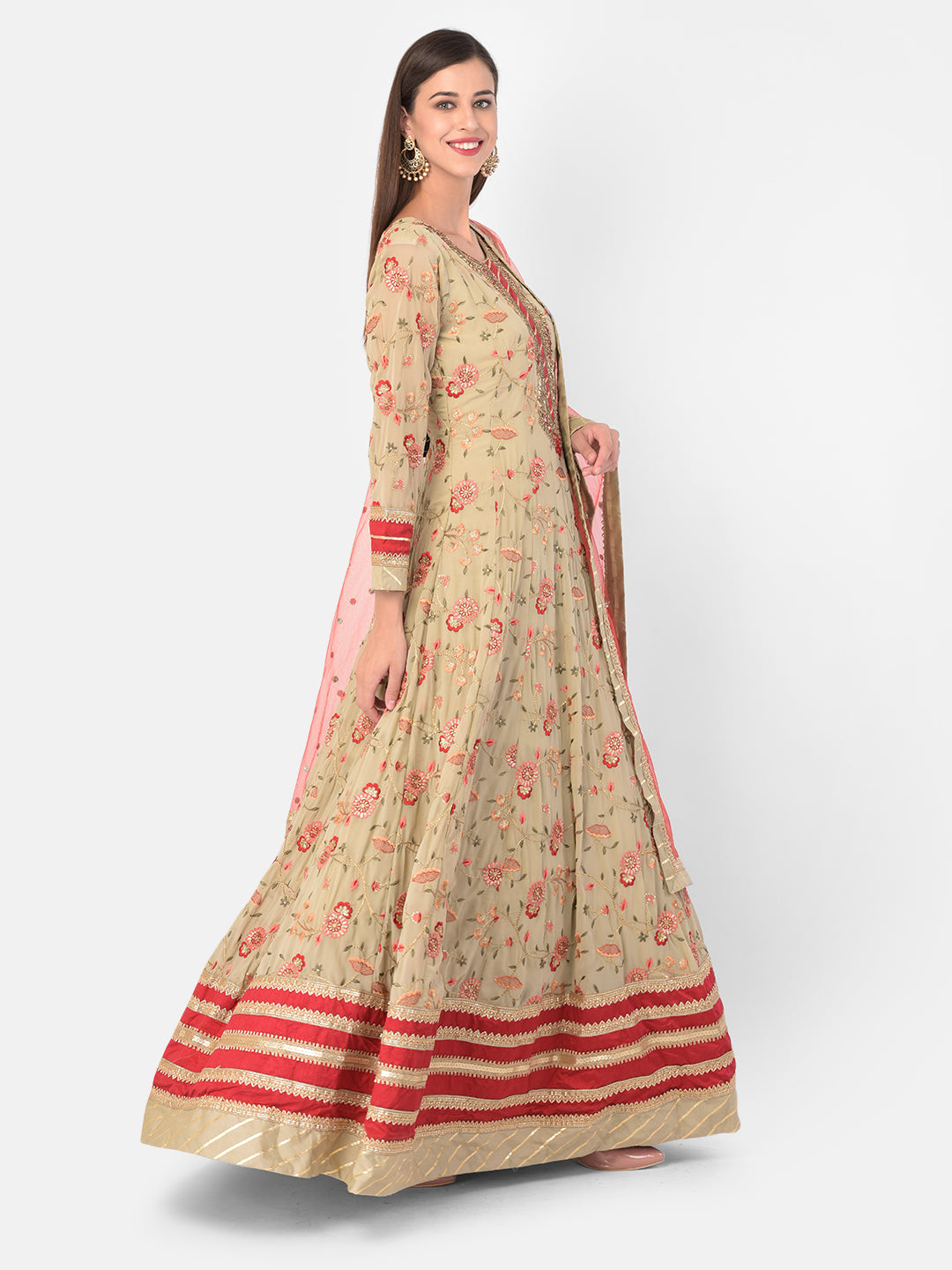 Neerus Orange georgette maxi gown - back view