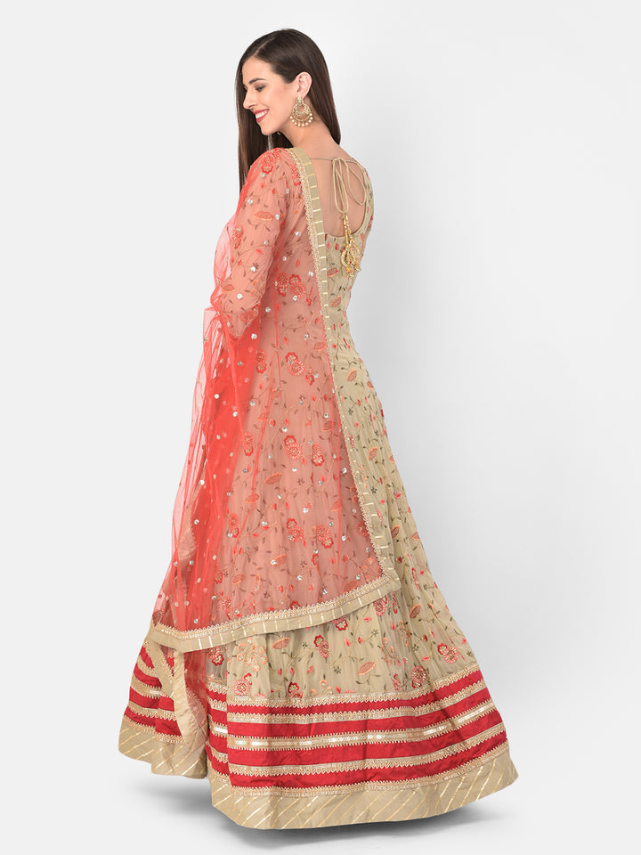 Neerus Orange georgette maxi gown - side view