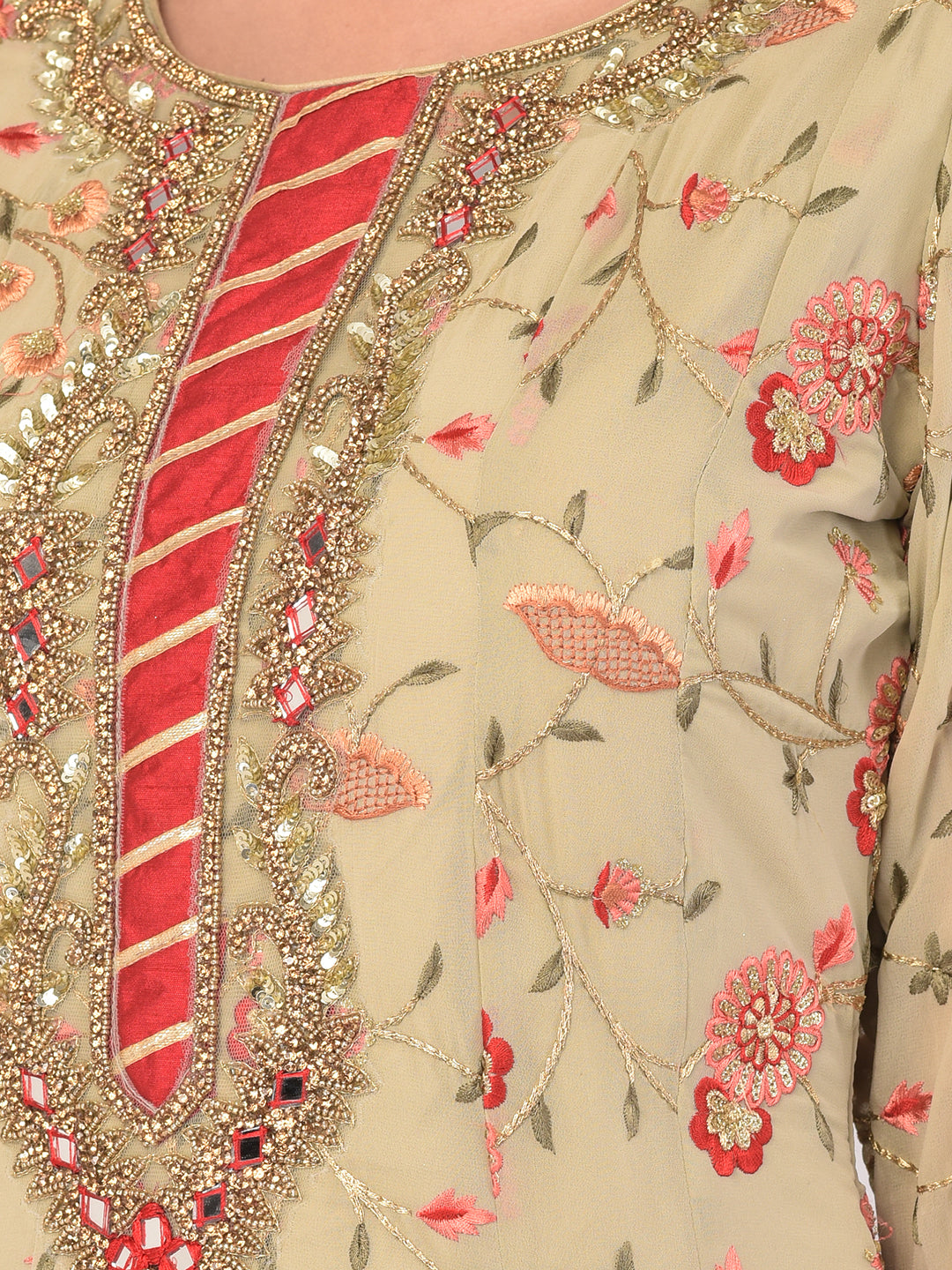 Neerus Orange georgette maxi gown - detail view 4