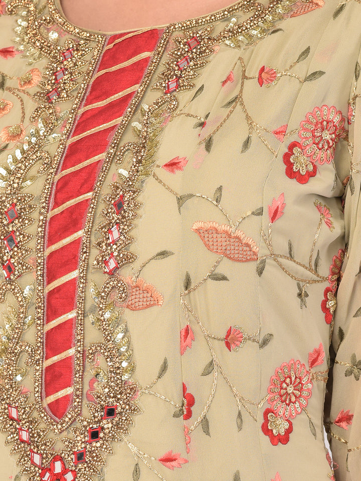 Neerus Orange georgette maxi gown - detail view 4