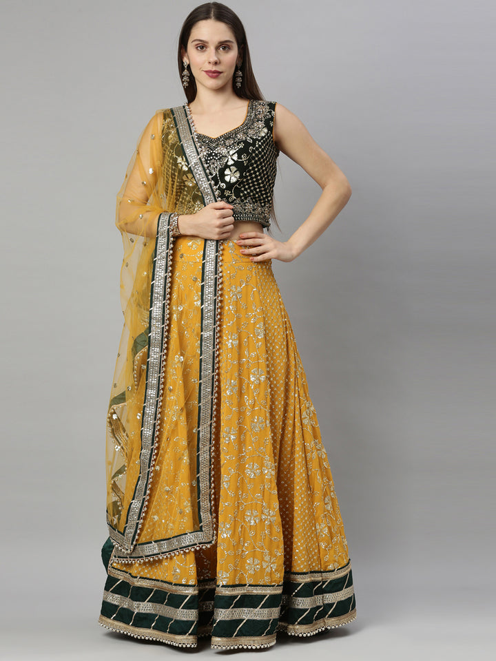 Neerus Yellow georgette embellished lehenga set - detail view 9