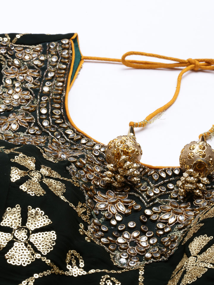Neerus Yellow georgette embellished lehenga set - detail view 3