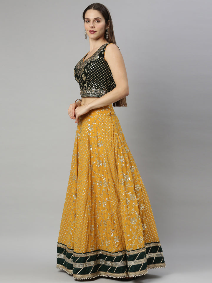 Neerus Yellow georgette embellished lehenga set - detail view 4