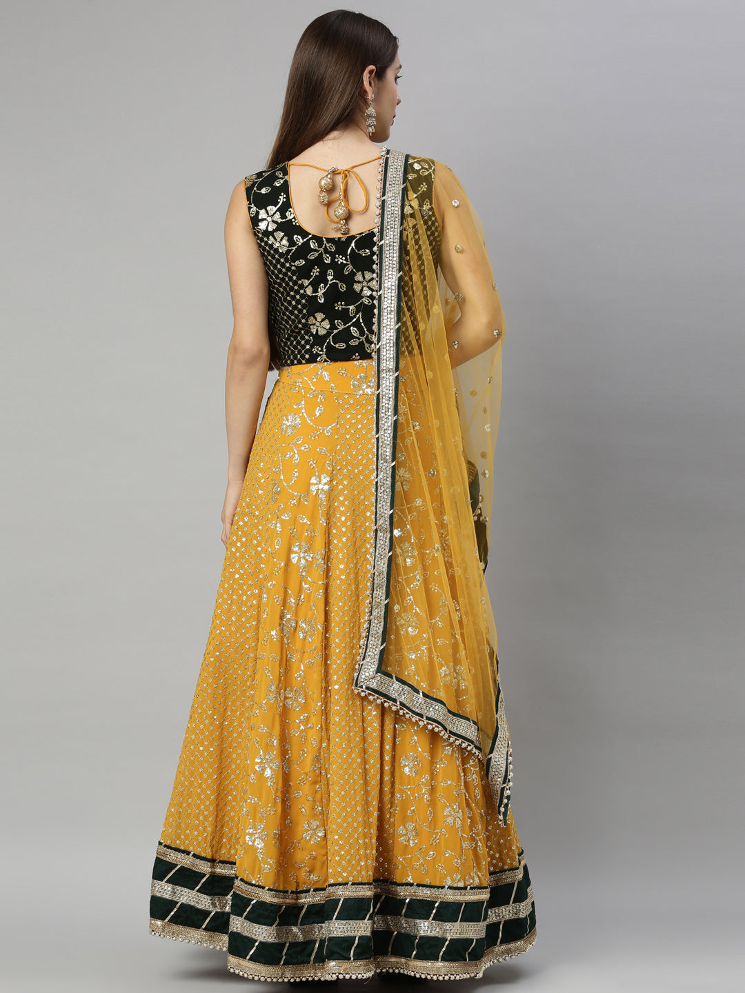 Neerus Yellow georgette embellished lehenga set - detail view 6