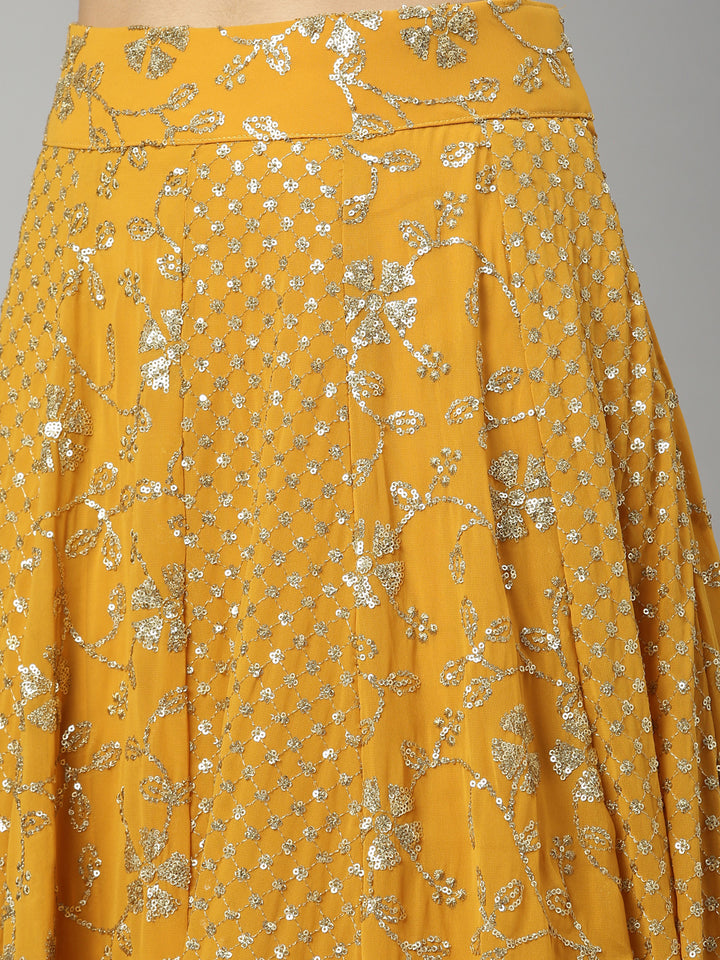 Neerus Yellow georgette embellished lehenga set - detail view 7