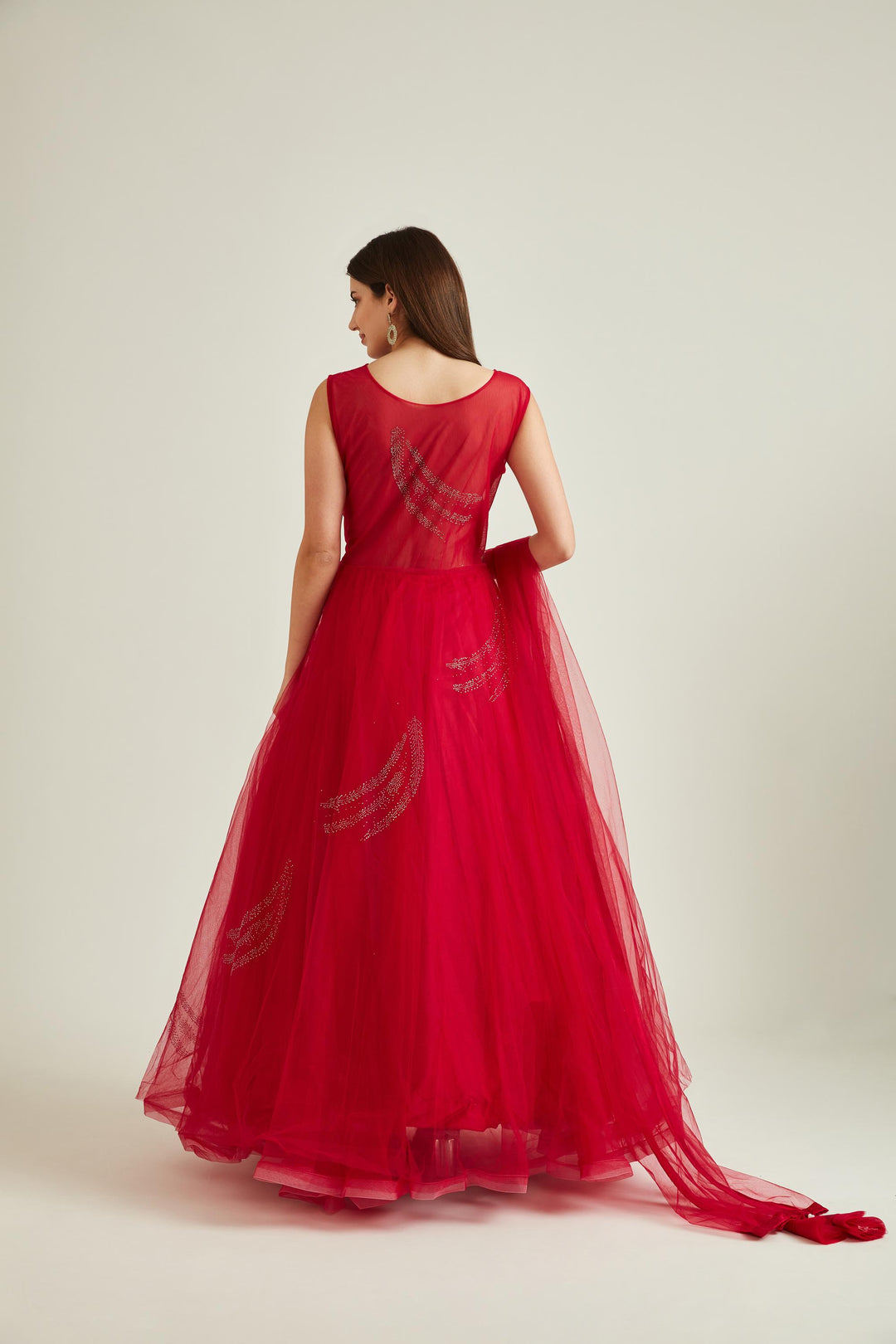 Neerus Pink net embellished gown - back view