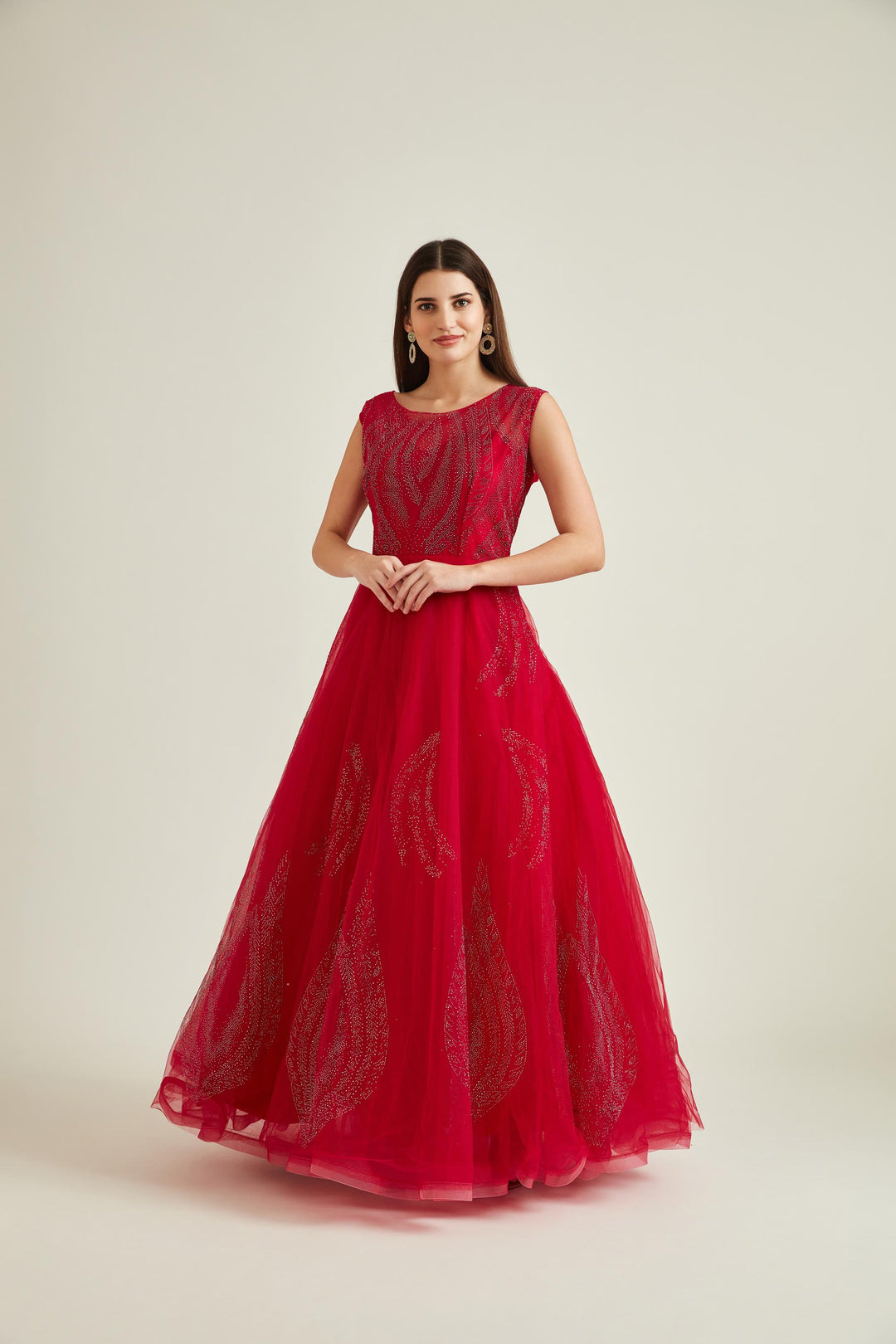 Neerus Pink net embellished gown - detail view 1