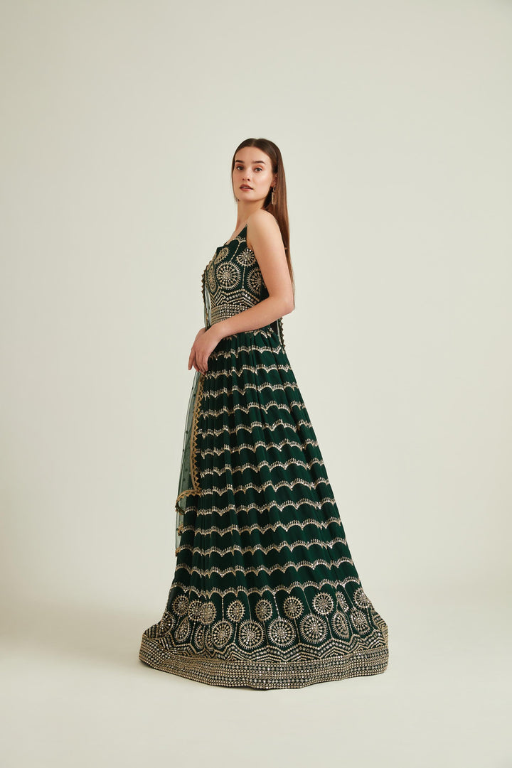 Neerus B Green Colour Georgette Fabric Gown