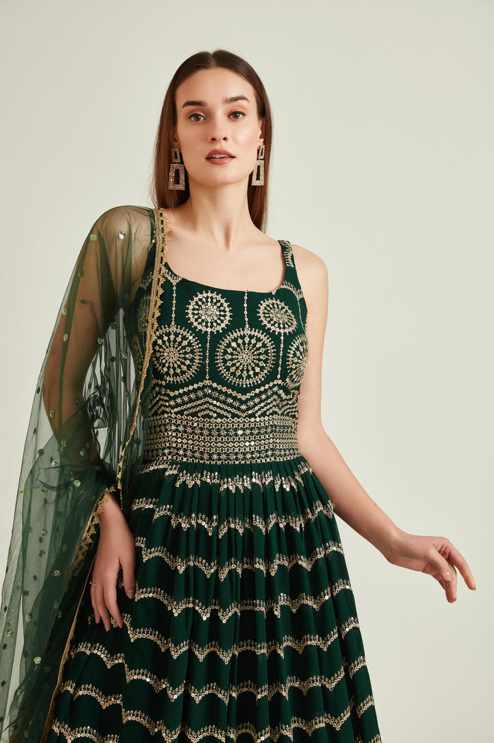 Neerus B Green Colour Georgette Fabric Gown