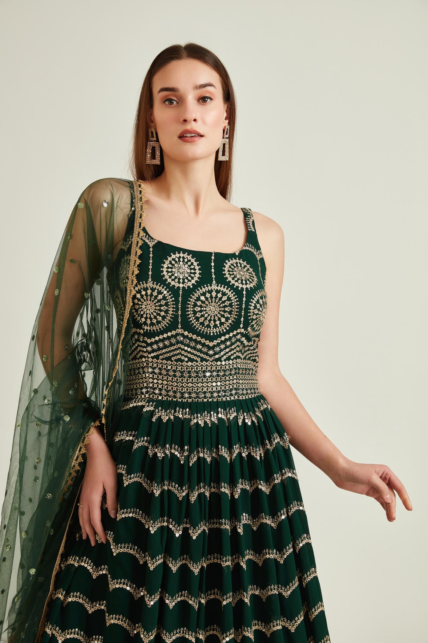 Neeru'S B GREEN Colour GEORGETTE Fabric GOWN