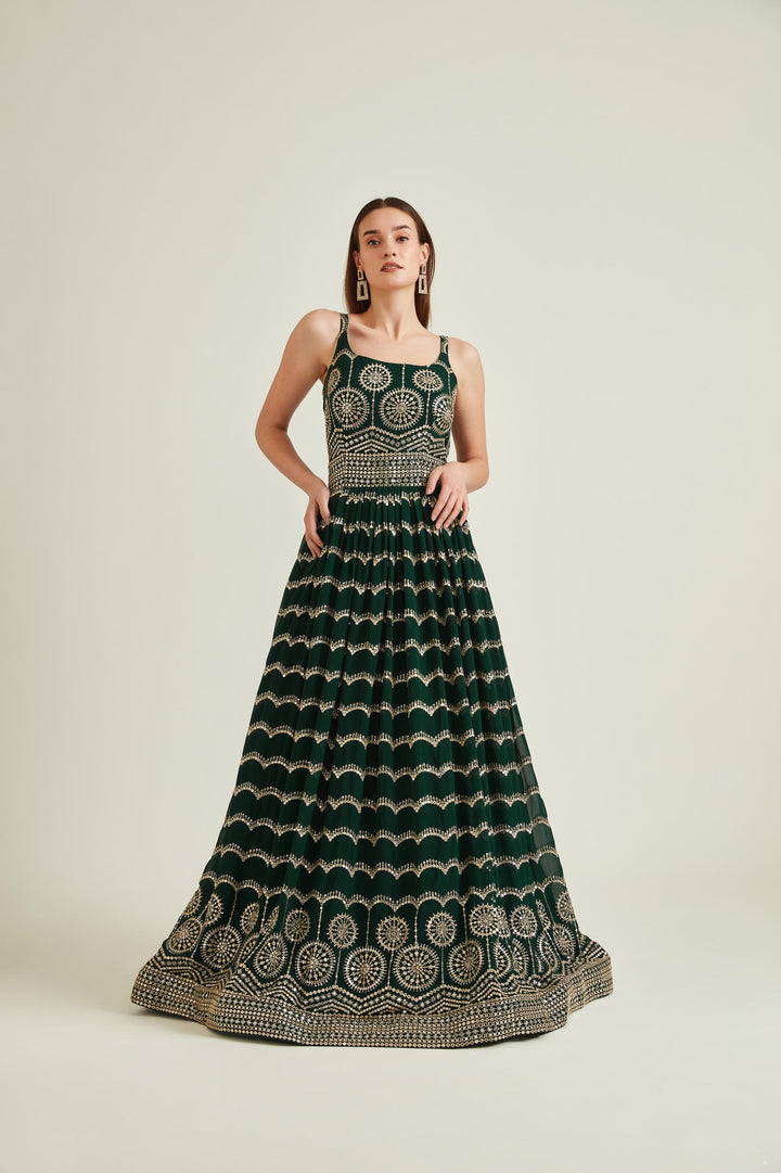Neerus B Green Colour Georgette Fabric Gown