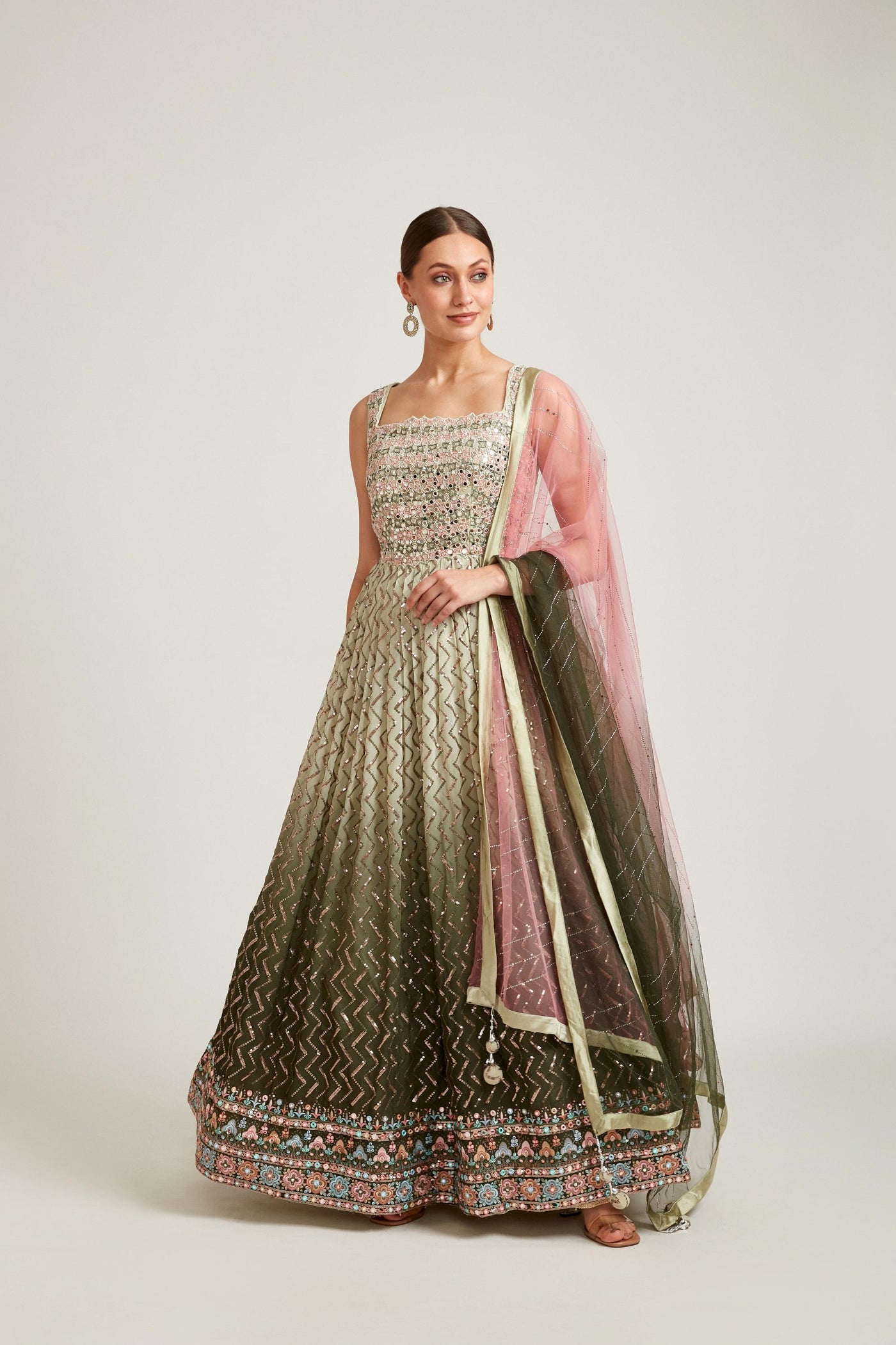 Neeru's Pista Color Georgette Fabric Gown