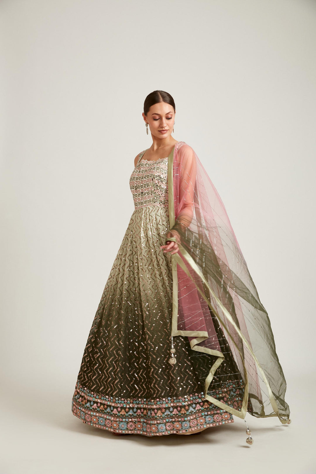 Neerus Pista Color Georgette Fabric Gown