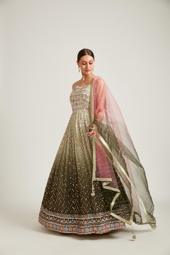 Neerus Pista Color Georgette Fabric Gown