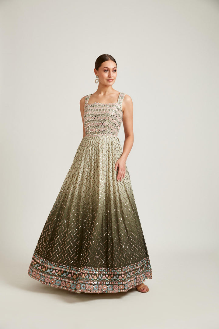 Neerus Pista Color Georgette Fabric Gown