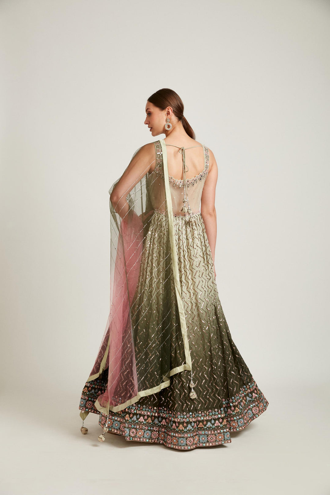 Neerus Pista Color Georgette Fabric Gown