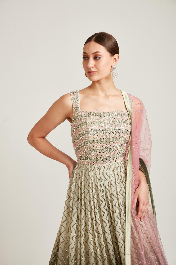 Neerus Pista Color Georgette Fabric Gown