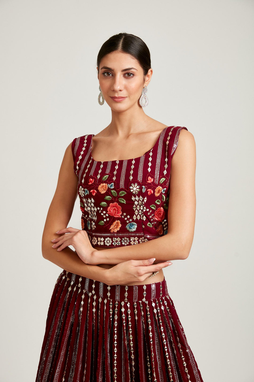 Neerus Wine Color Georgette Fabric Lehenga Choli